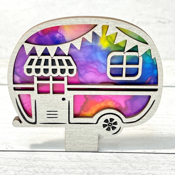 Handmade Retro Vintage Camper Night Light  Alcohol Ink Art LED Plug-In - Picture 3 of 9